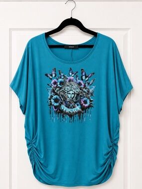 Teal Graphic Medusa Short Sleeve Top